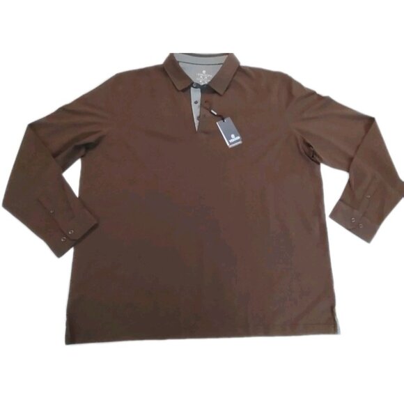 NWT VEBOON Men's Polo Shirt Long Sleeve Cotton Flex Brown Button 1/4 Size 3XL - Picture 1 of 14